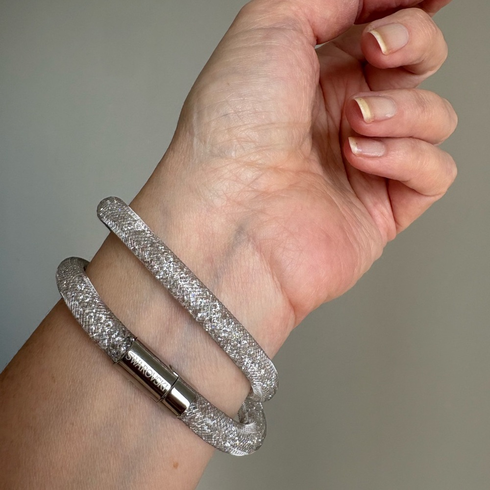 Swarovski Silver Tone Sparkle Tube wrap Bracelet Filled with Crystals - Picture 3 of 4